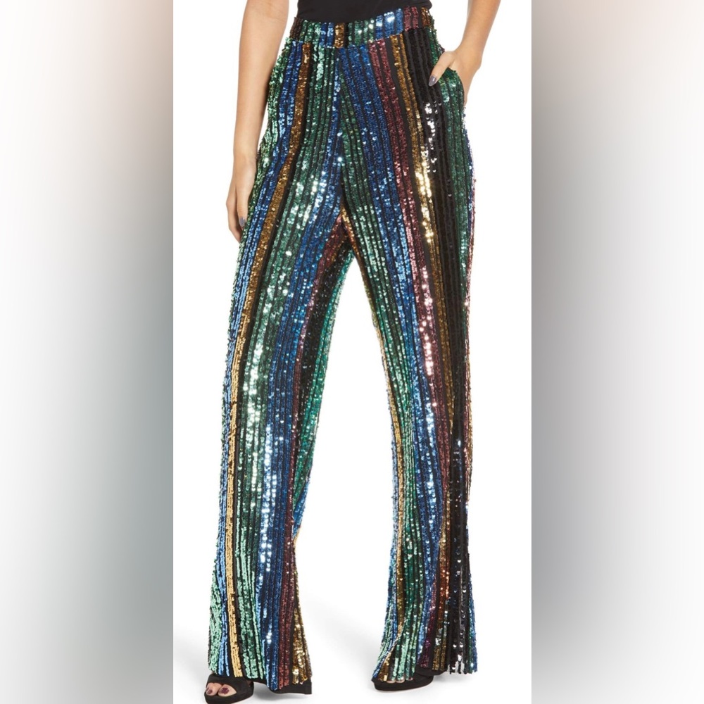 Mumu Leigh High Waisted Striped Sequin Pants New Size Medium